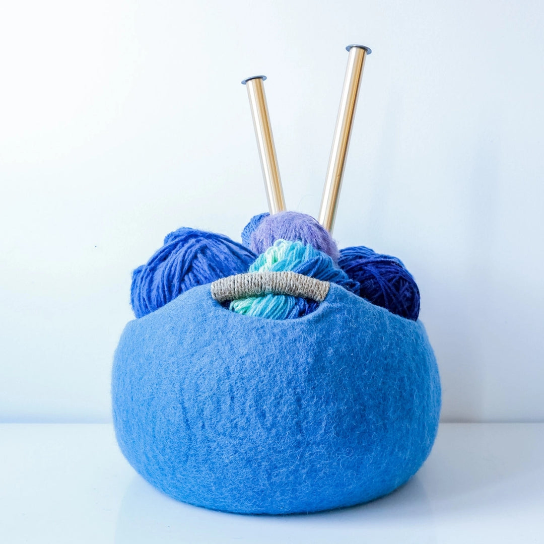 Felt Basket with Hemp Handle-13" | Storage Basket | Wool Bin