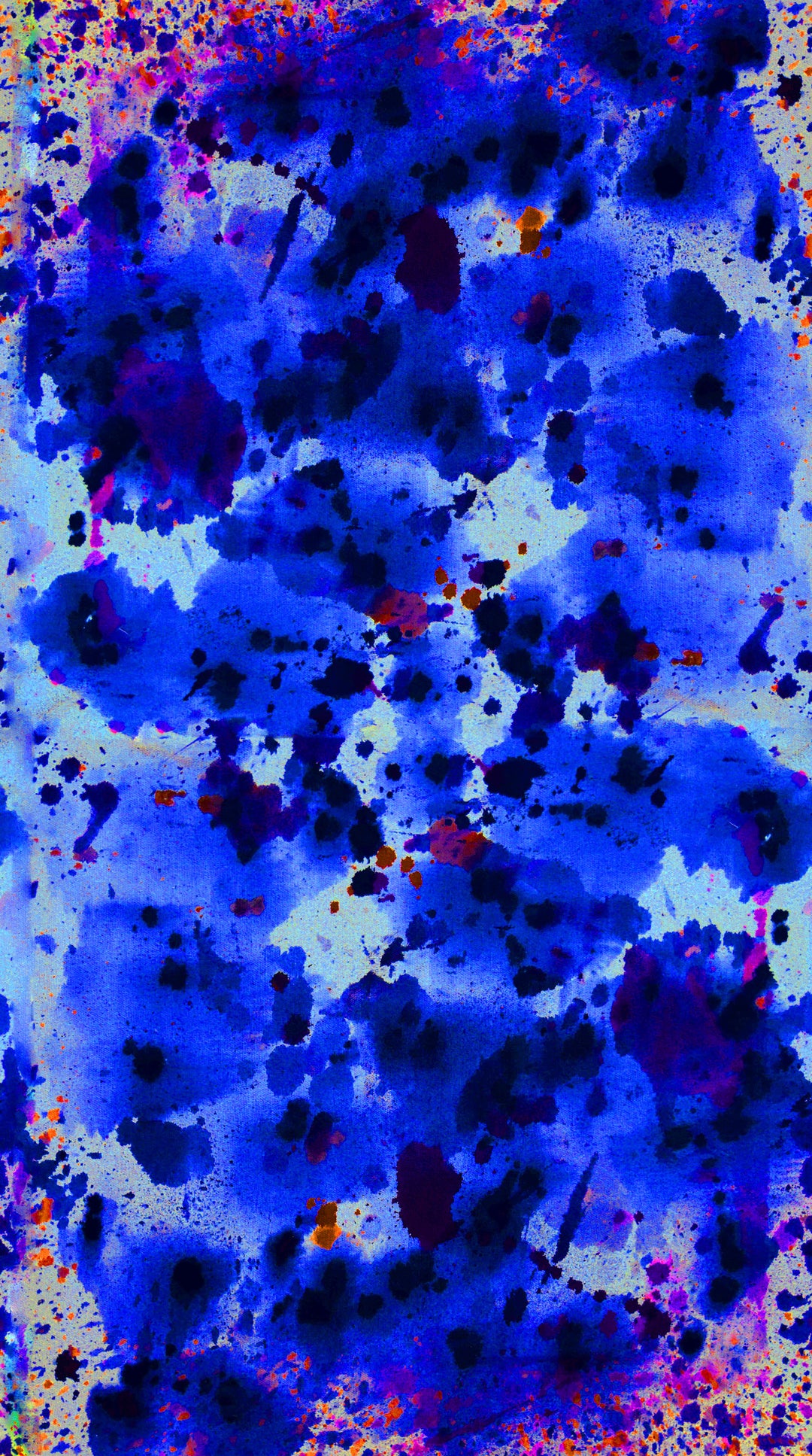 Abstract pattern on fabric with blue, purple, and black colors on a textured background