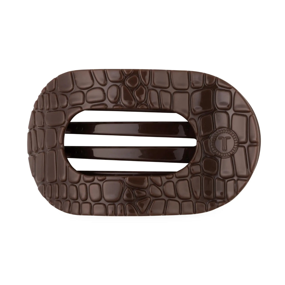 Flat Round Hair Clip - Brown Crocodile - Medium