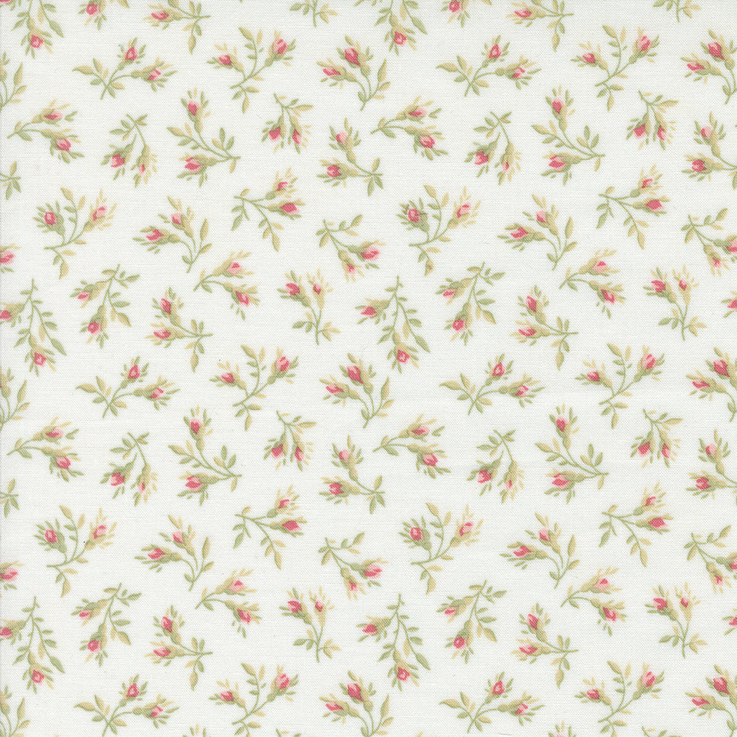 fabric swatch of small rosebud florals on a porcelain white background