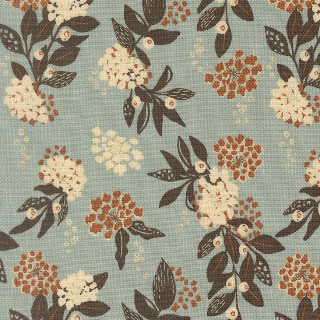 Floral pattern with flowers and leaves on a blue background