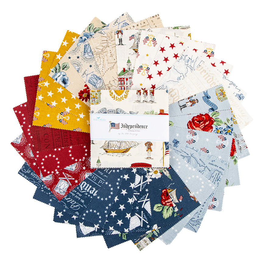 Collection of fabric swatches with various patterns and colors on a white background