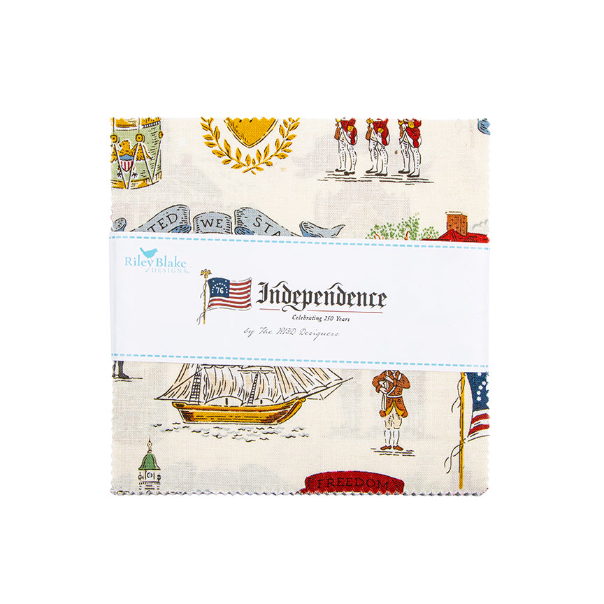 Fabric bundle with Independence Day design featuring a ship, flags, and text on a white background.