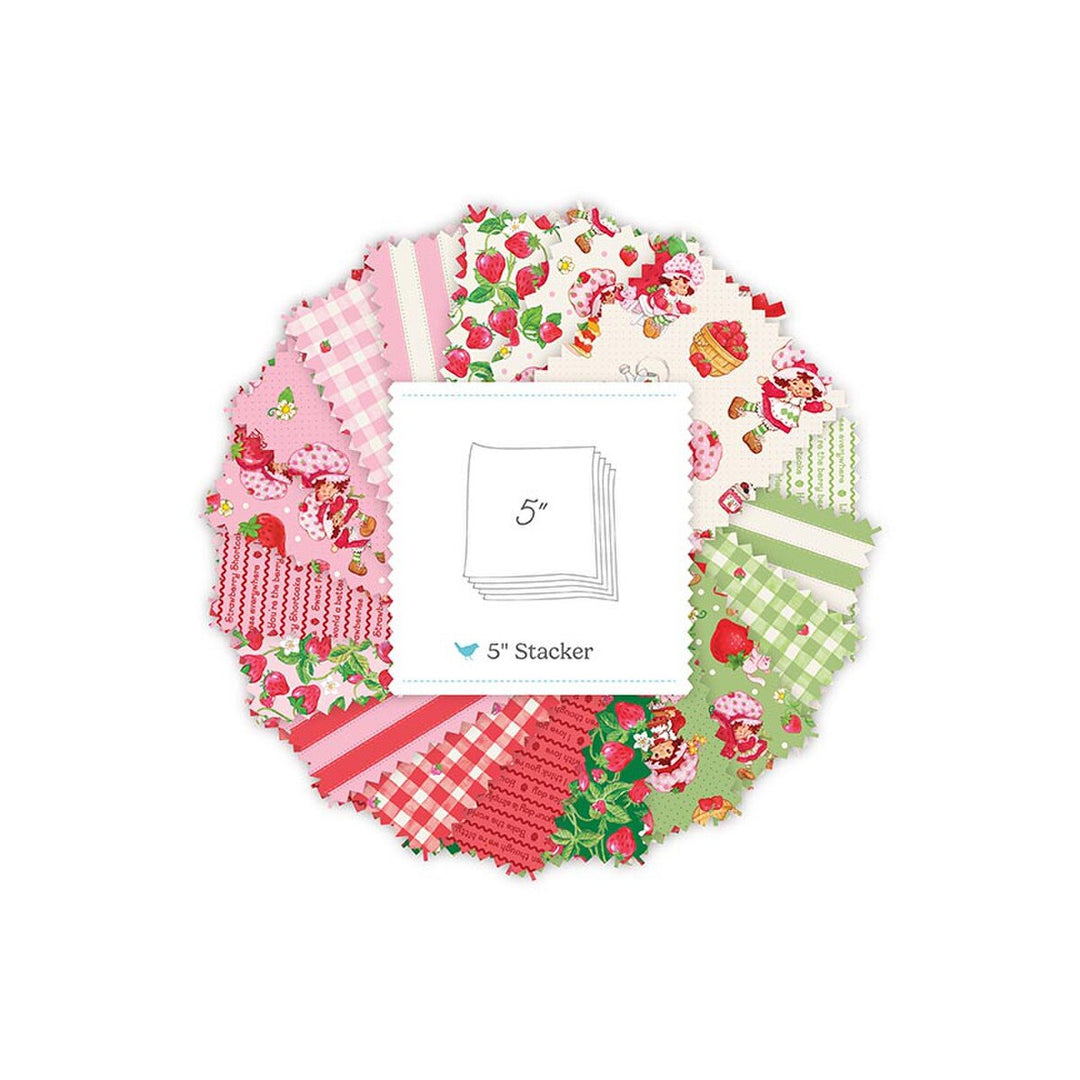 Collection of colorful fabric squares in a circular arrangement on a white background