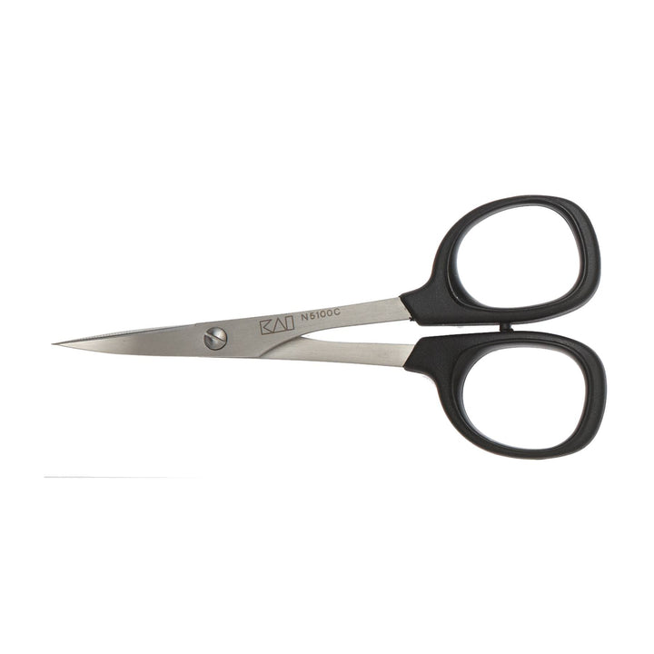Pair of scissors with black handles on a white background