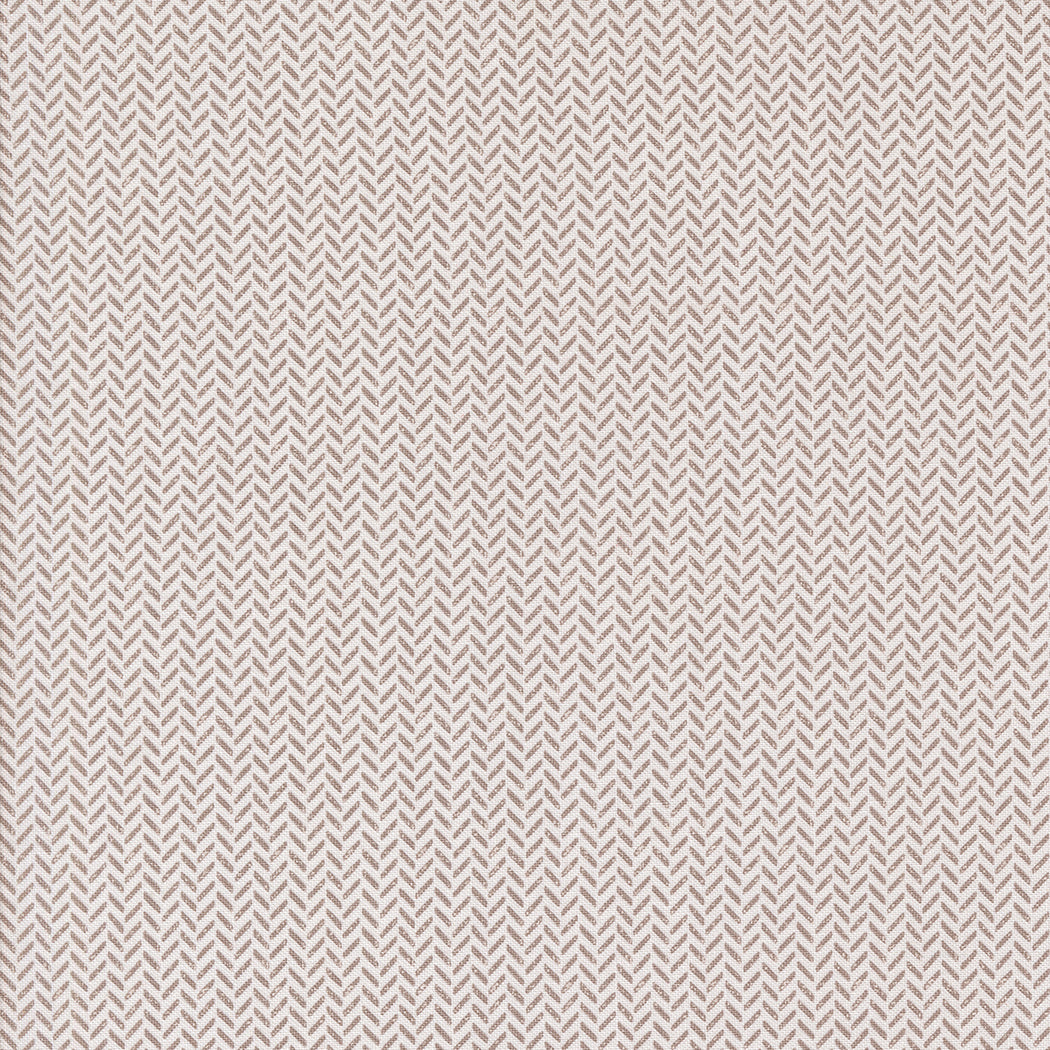 fabric swatch of a small vertical herringbone print in gray on a white background