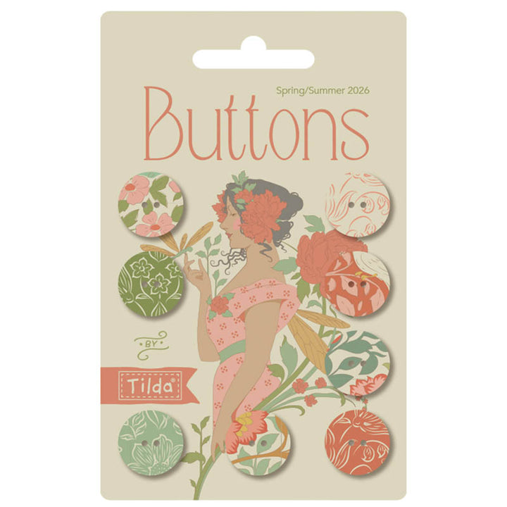 Pre-Order - Songbird - Buttons 5/8" 8 pcs - Coral/Green - TIL400074