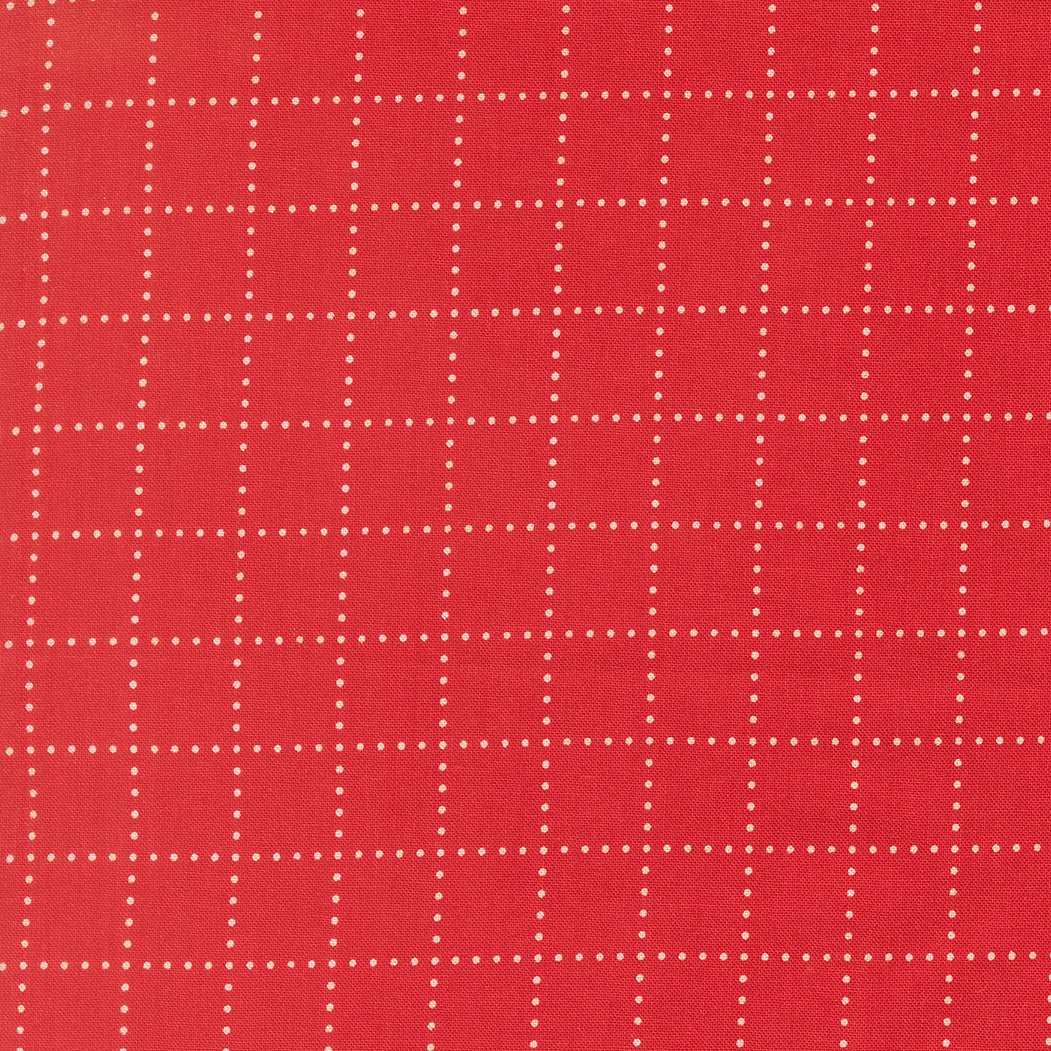 Red fabric with a white grid pattern