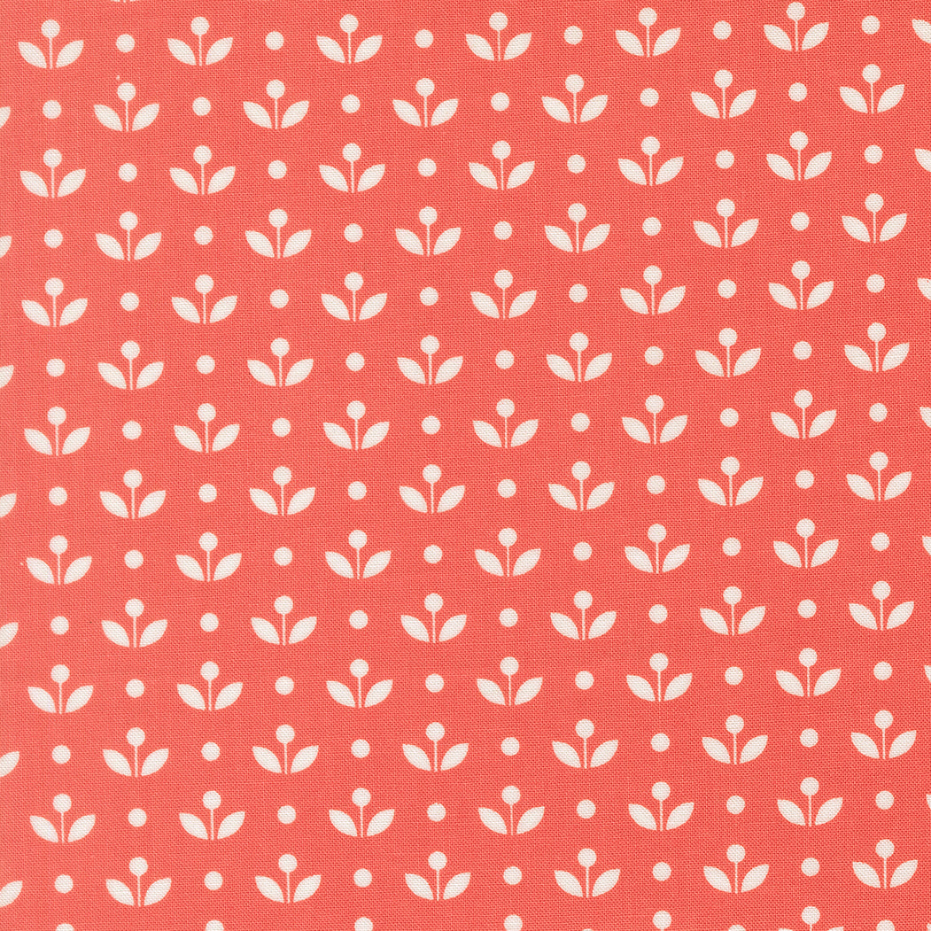 White floral pattern on a red background