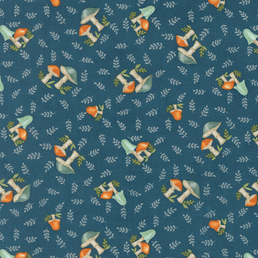 Pattern of mushrooms on a blue background
