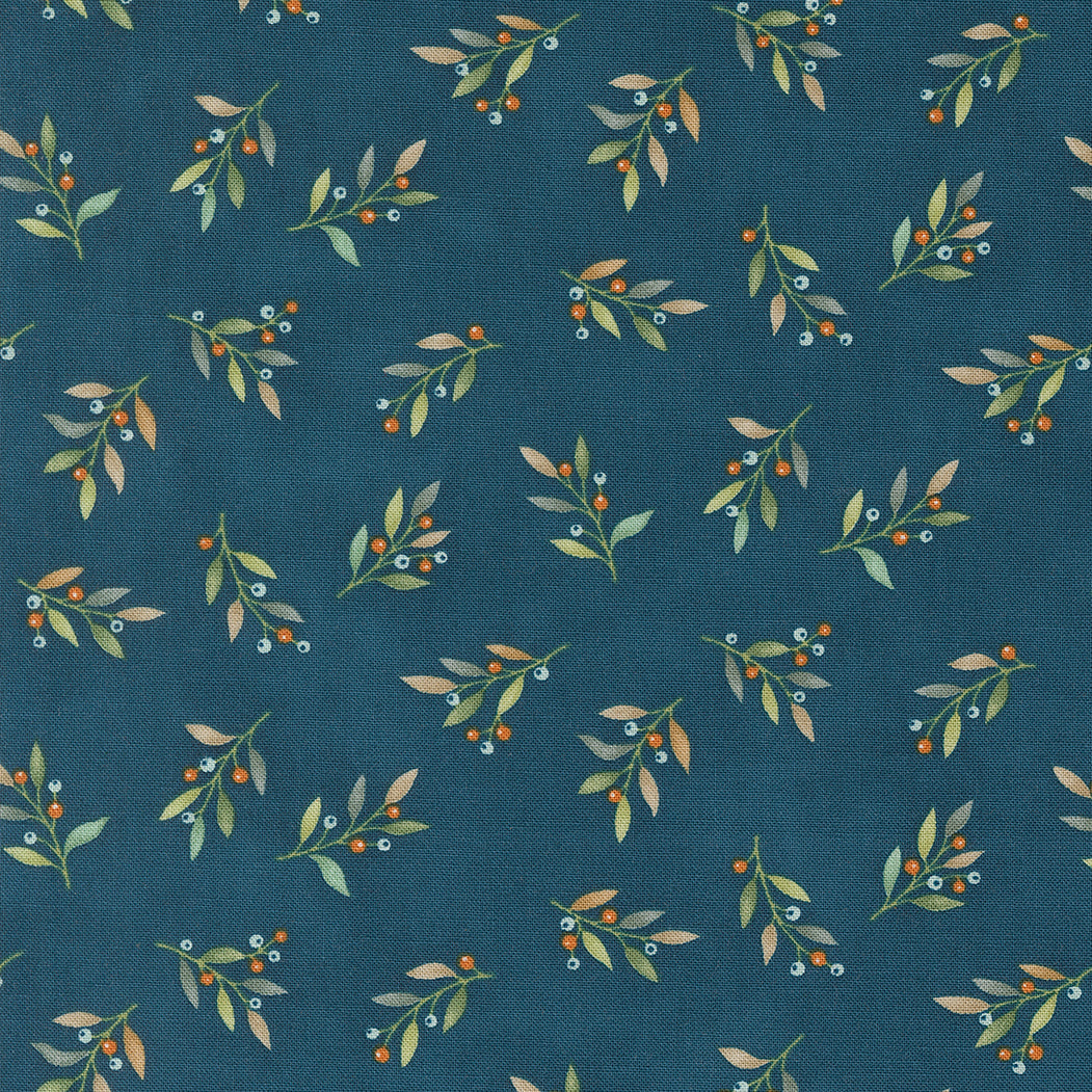 Pattern of leaves and berries on a blue background
