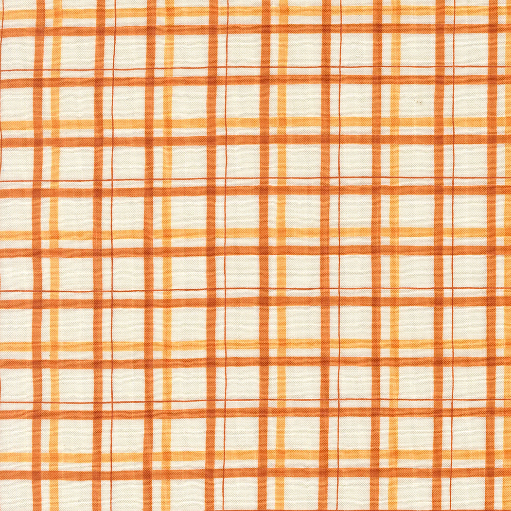 Plaid pattern with orange and yellow lines on a beige background