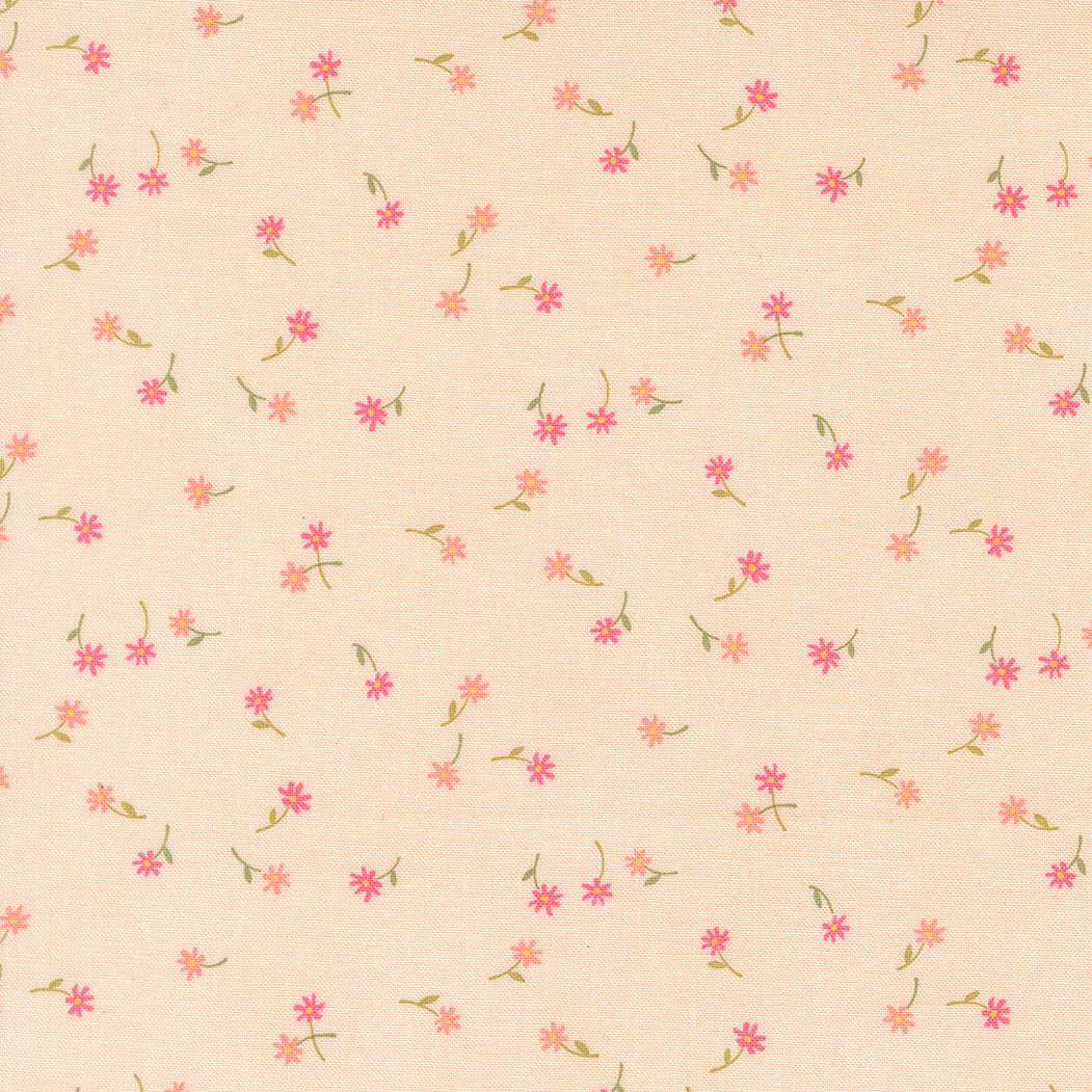 Pattern of small pink flowers on a beige background