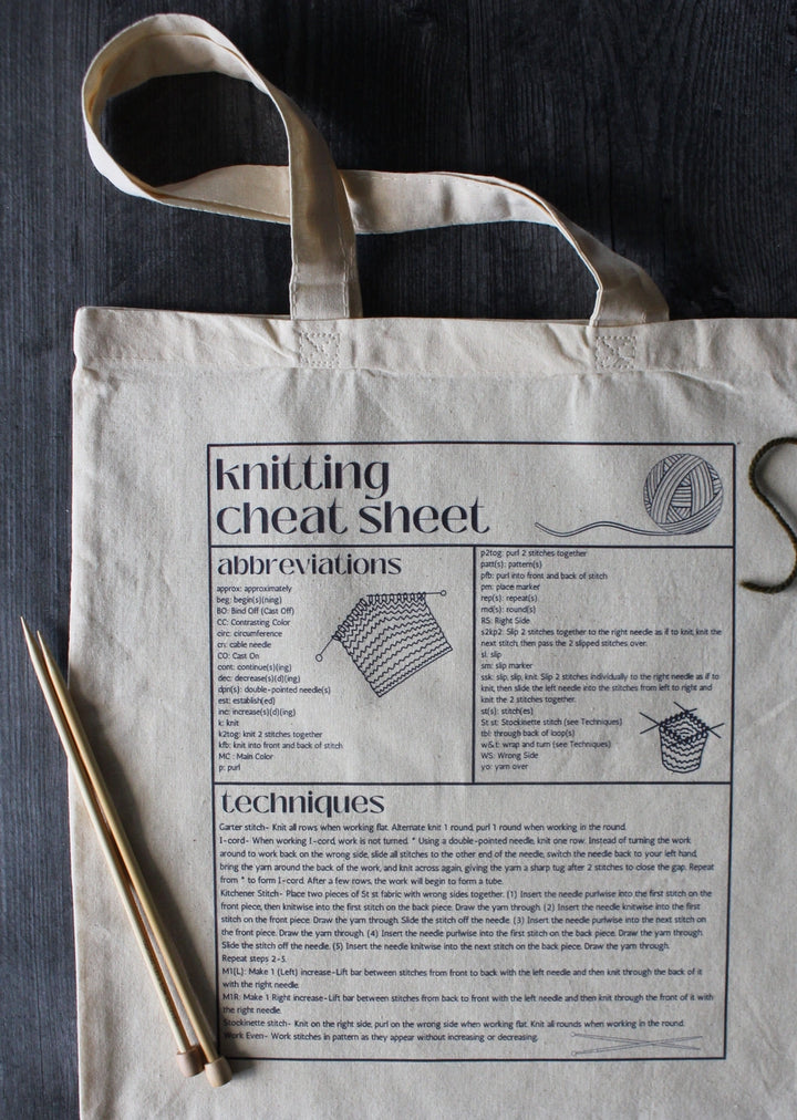 Knitting Cheat Sheet Tote