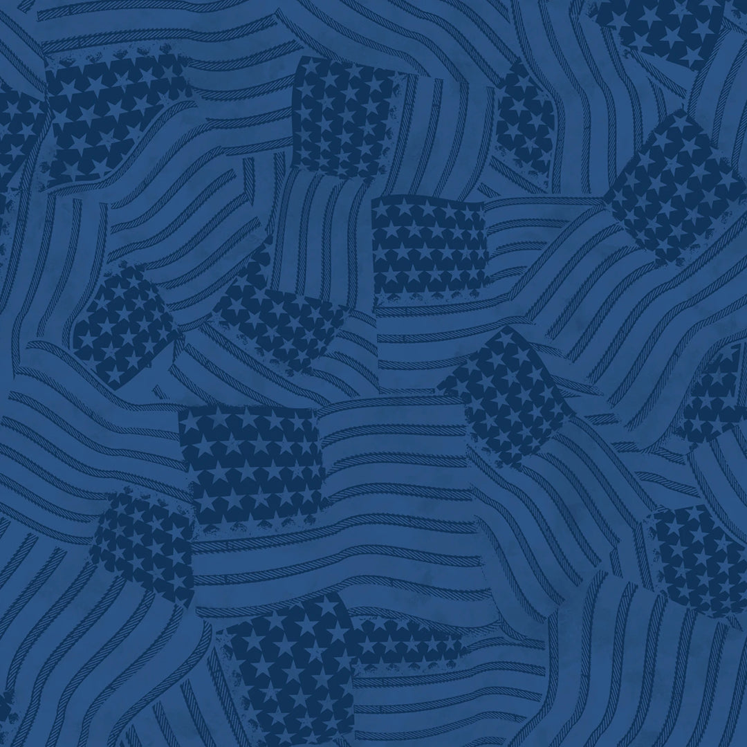 Blue pattern with abstract American flags on a blue background