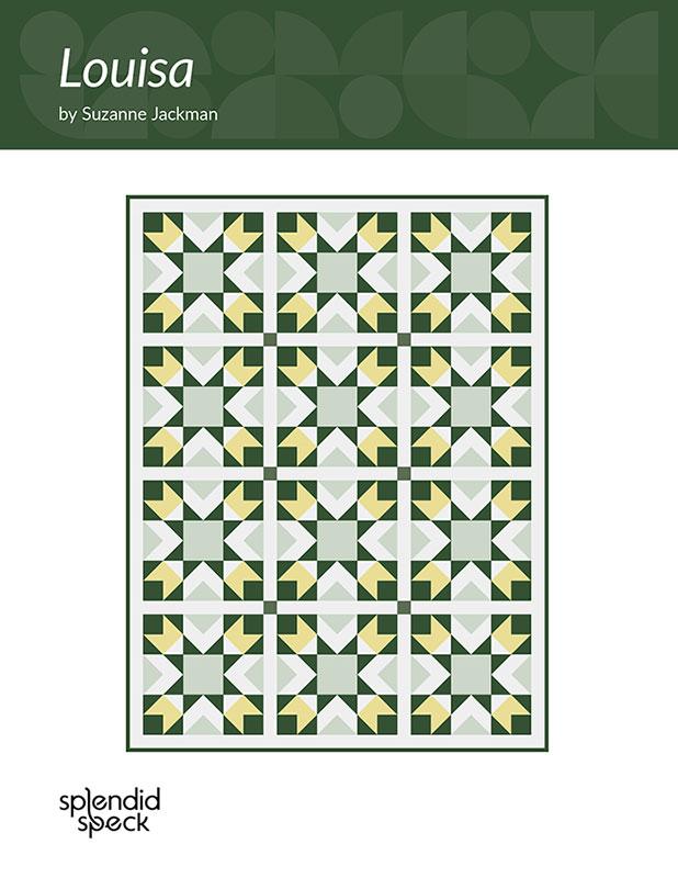 Louisa quilt pattern with green, yellow, and white with a star pattern