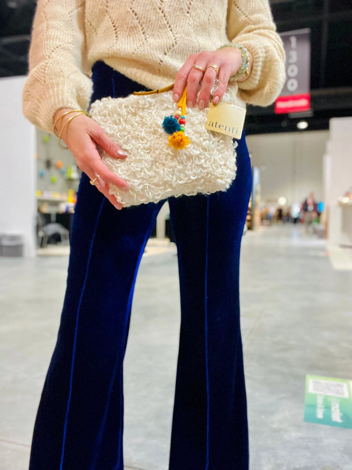 Vegan Fur Zipper Accessories Pouch Clutch w/ Tassel