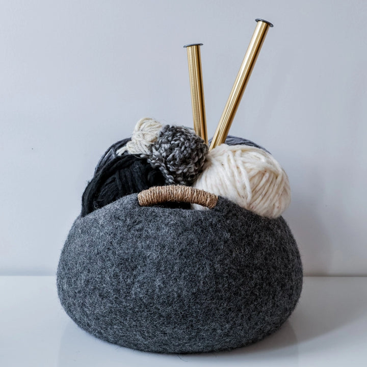 Felt Basket with Hemp Handle-13" | Storage Basket | Wool Bin