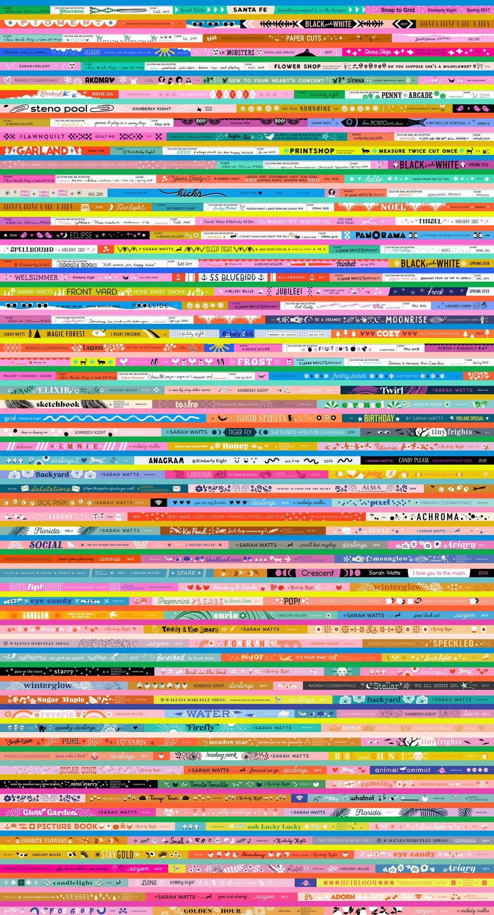 Ruby Star Society selvedge fabric. Bright, colorful, a variety of sayings.