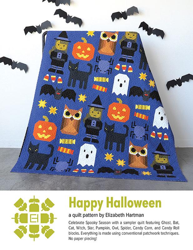 Halloween-themed quilt with cartoon characters on a white background