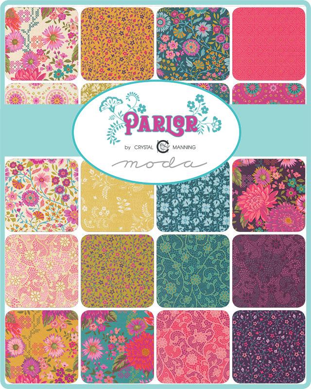 Collection of floral fabric swatches from Parlor fabric collection by Crystal Manning