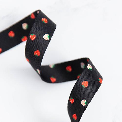Black ribbon with strawberry pattern