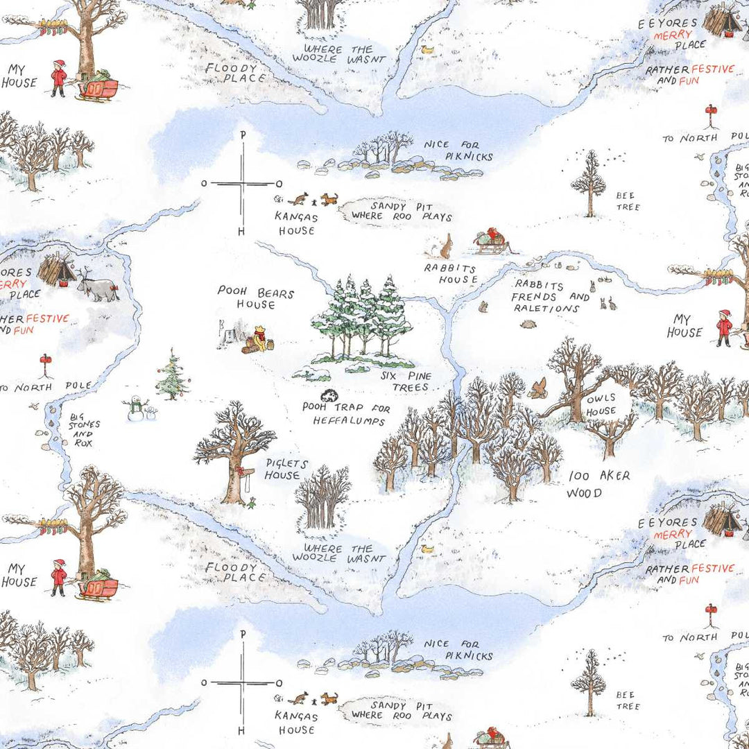 Illustrated map of a forest with various landmarks and labels
