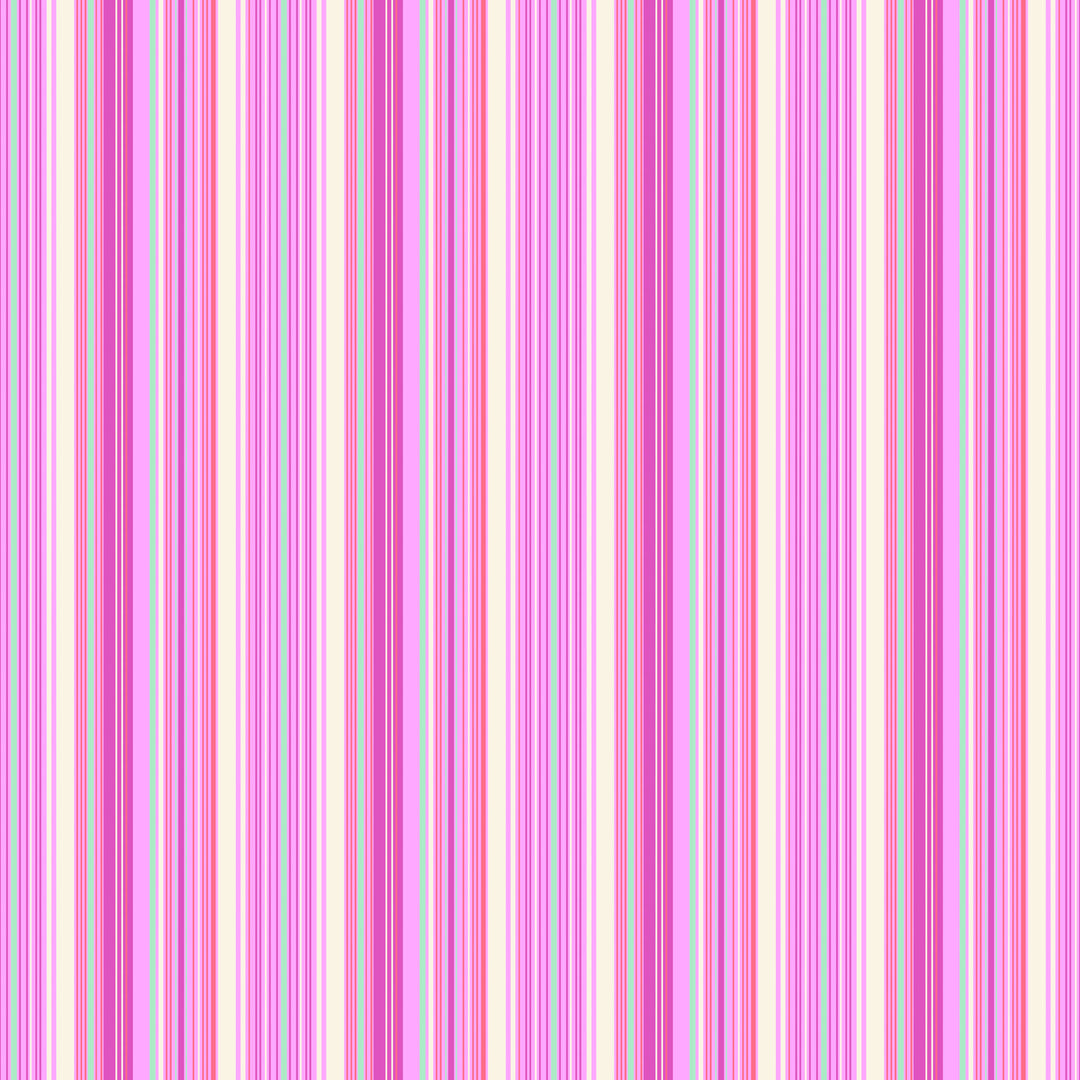 fabric swatch with a print of vertical lines, alternating with larger cream colored stripes and then groups of thing purple pink and blue stripes