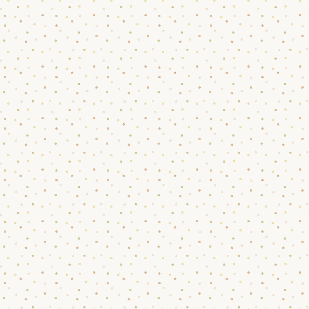 Fabric swatch with cream background and multi colored dots