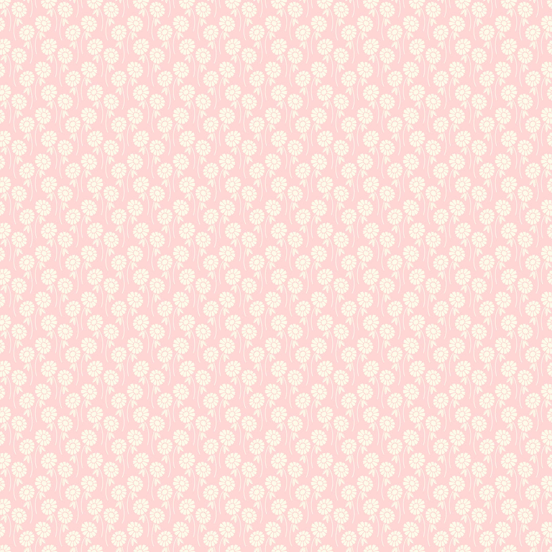 whimsical white daisy print on a light pink background