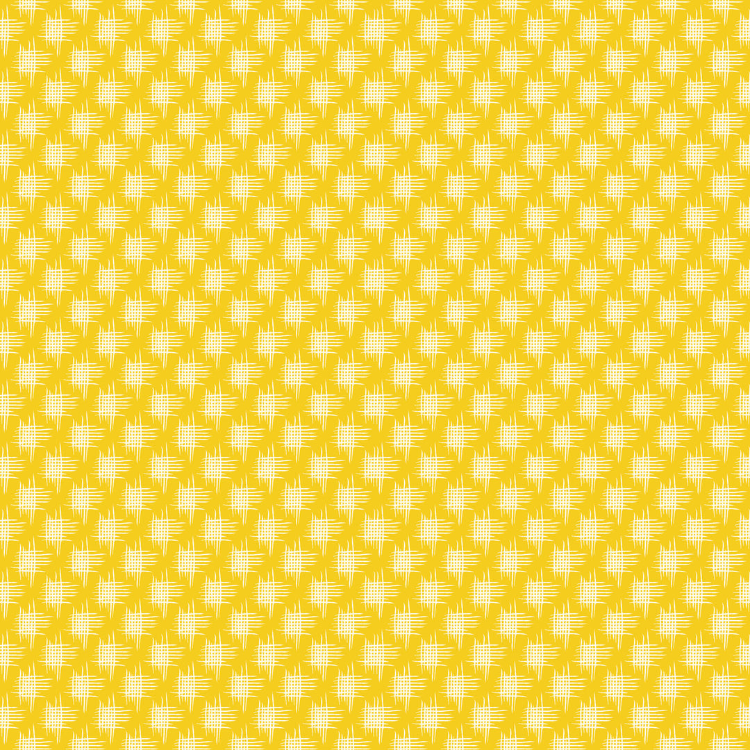 white geometric crosshatch print on a yellow background