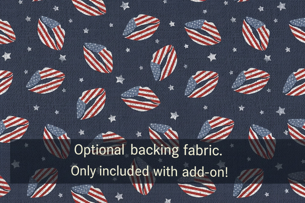 Fabric with American flag pattern on a blue background