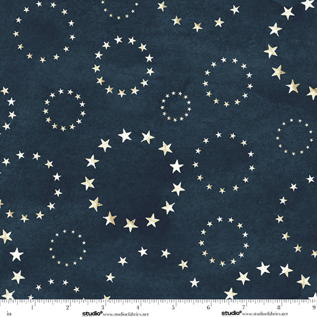 Navy blue fabric with white star patterns