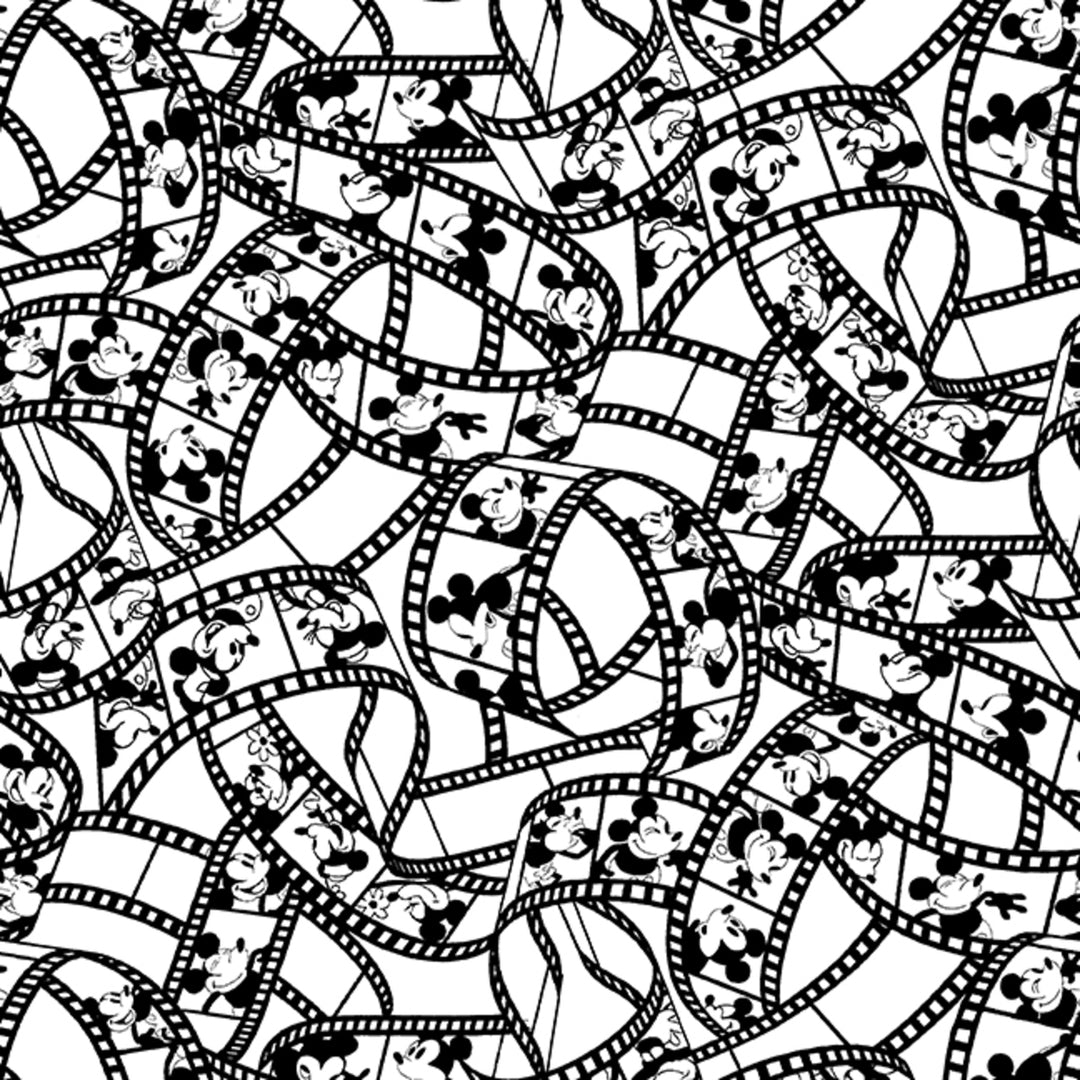 Black and White fabric with Mickey Mouse film ribbon