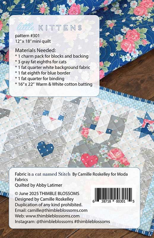 Quilt pattern material needed list for 'Little Kittens' 