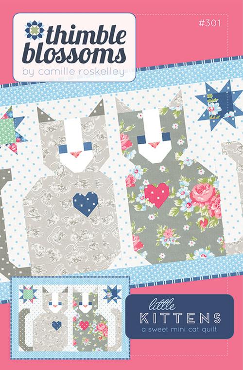 Quilt pattern cover for 'Little Kittens' by Thimble Blossoms with cat illustrations and floral designs.