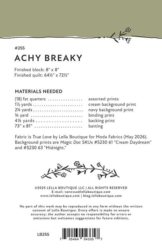 Achy Breaky Quilt Pattern - LB 255
