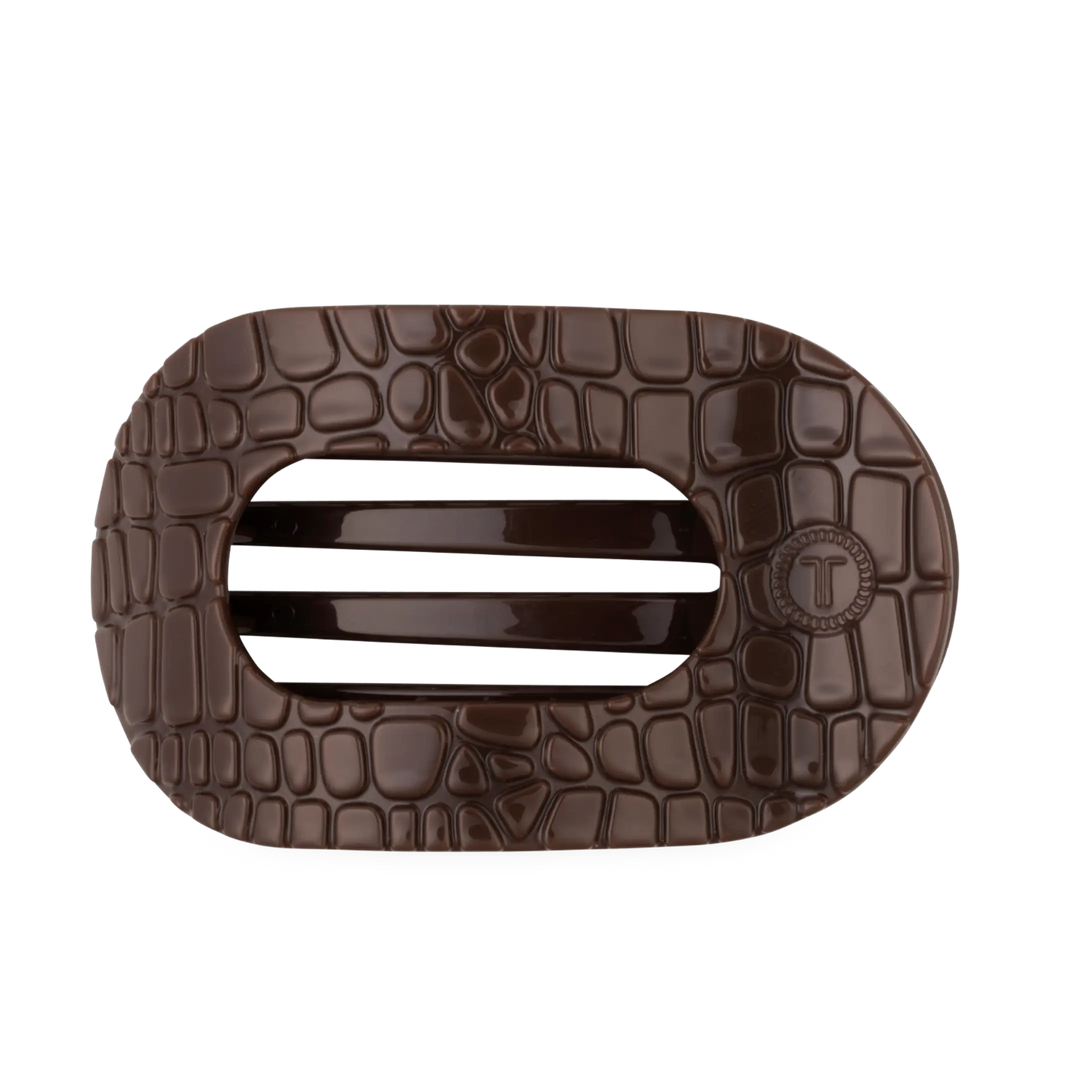 Flat Round Hair Clip - Brown Crocodile - Large