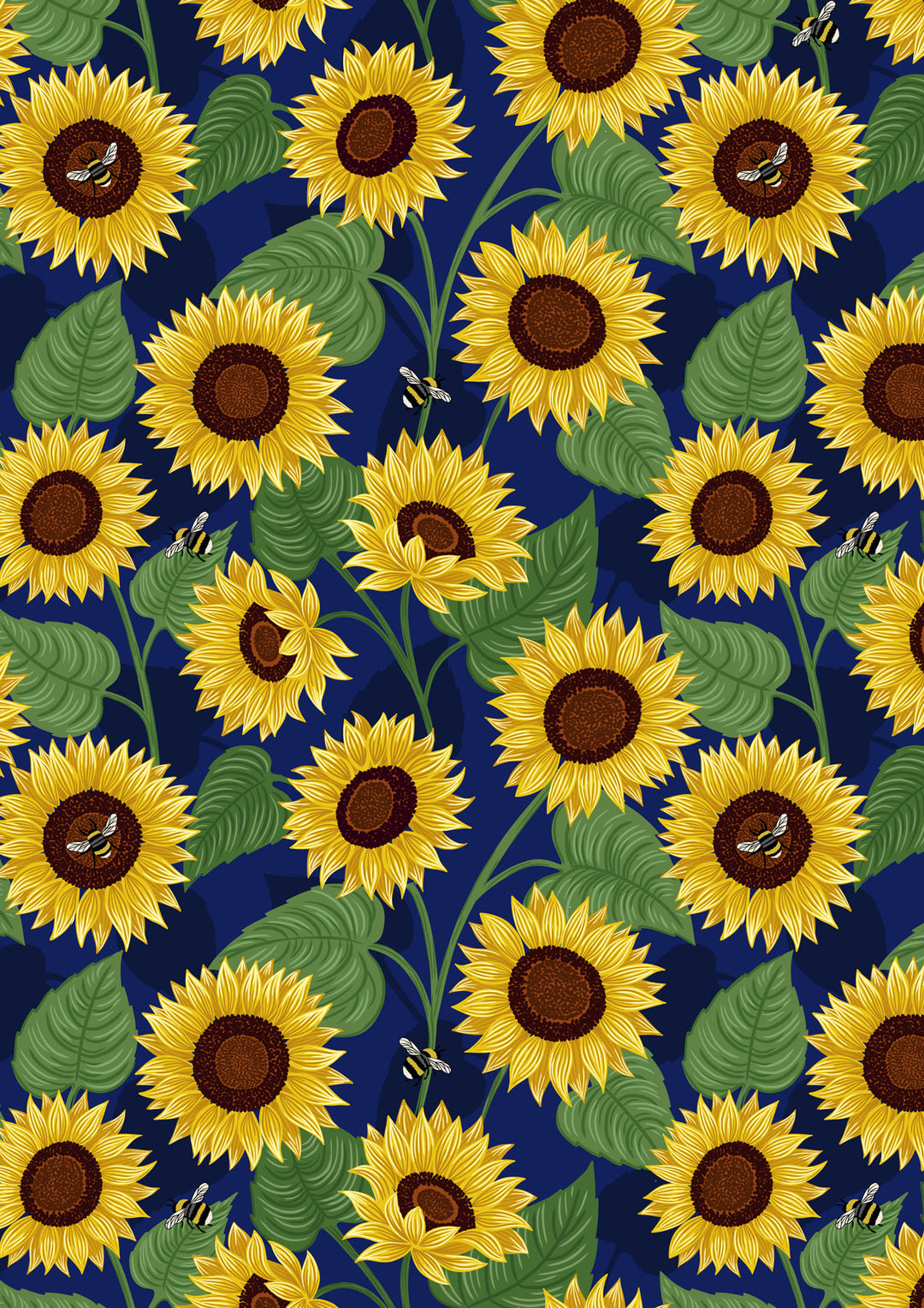 Sunflowers - Large Sunflower & Bee - Dark Blue - A743.3