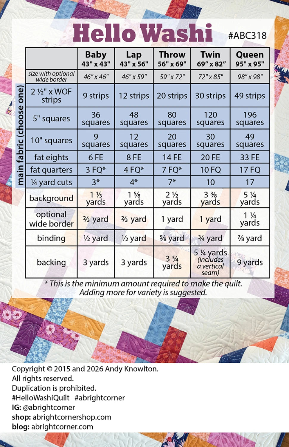 Hello Washi Quilt Pattern - AKBC318