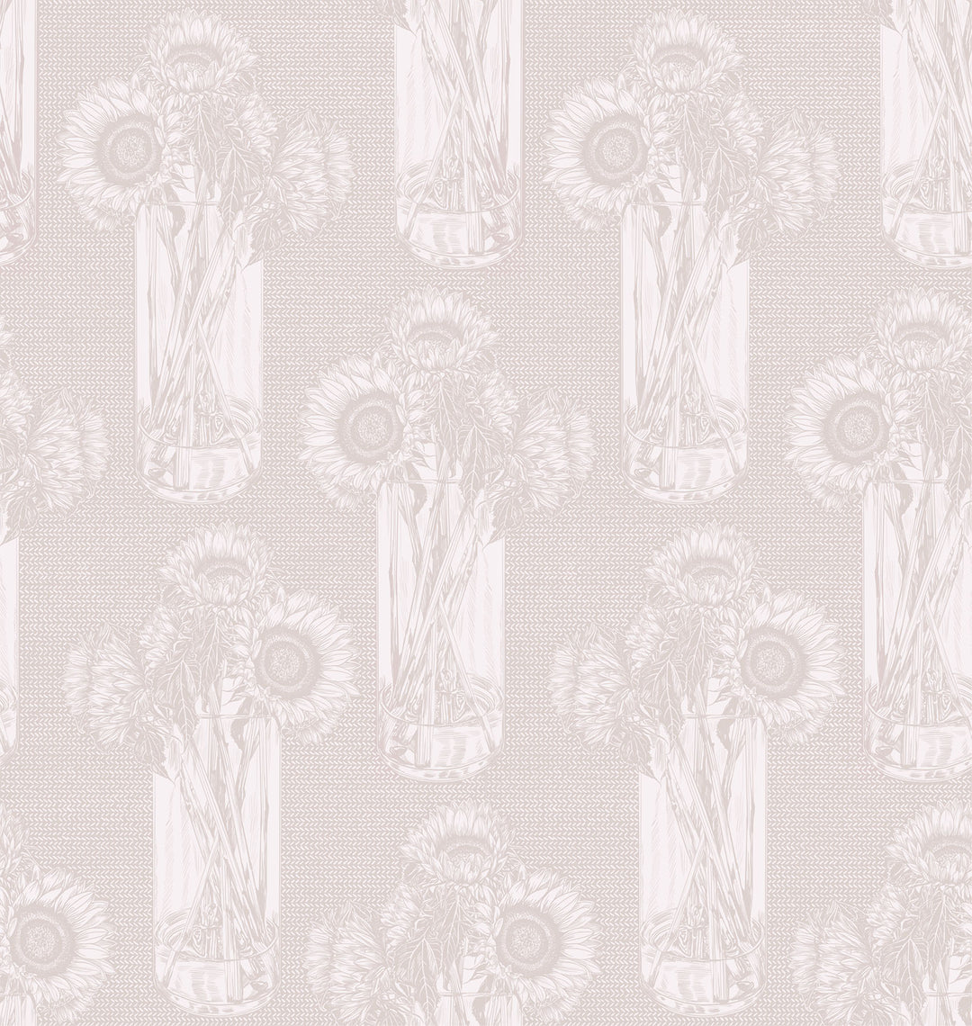 White sunflower pattern on a light gray background