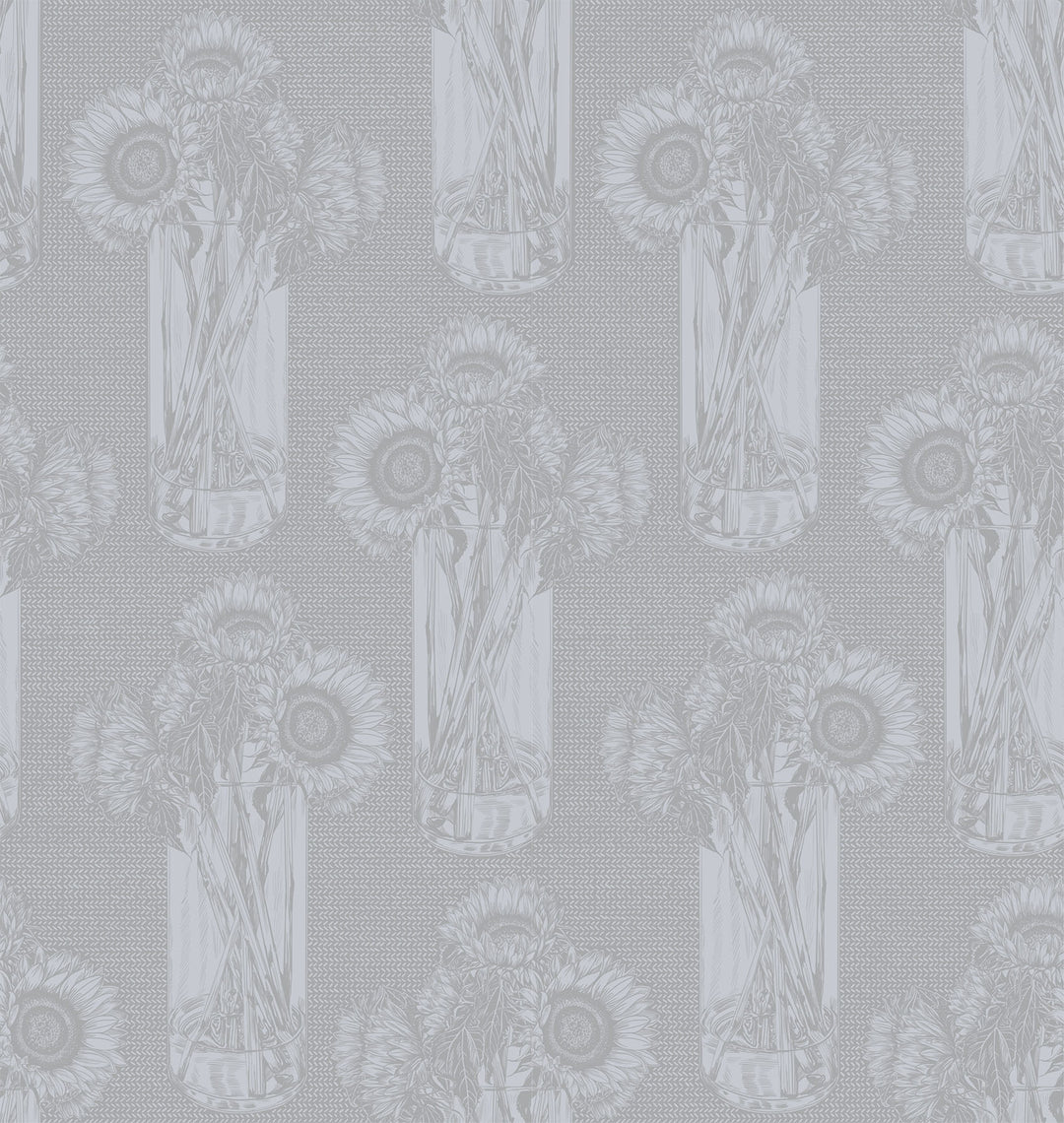 Textured fabric with sunfllower pattern on a gray background