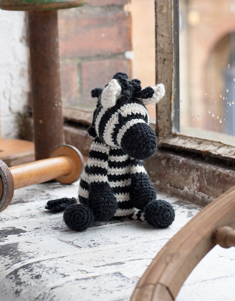 Adorable stuffed crocheted zebra