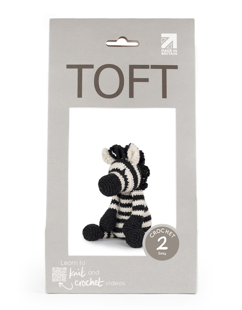 Toft Alice the Zebra Kit is a crocheted stuffed zebra