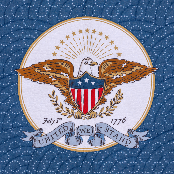 Seal of the United States with an eagle and shield on a blue background