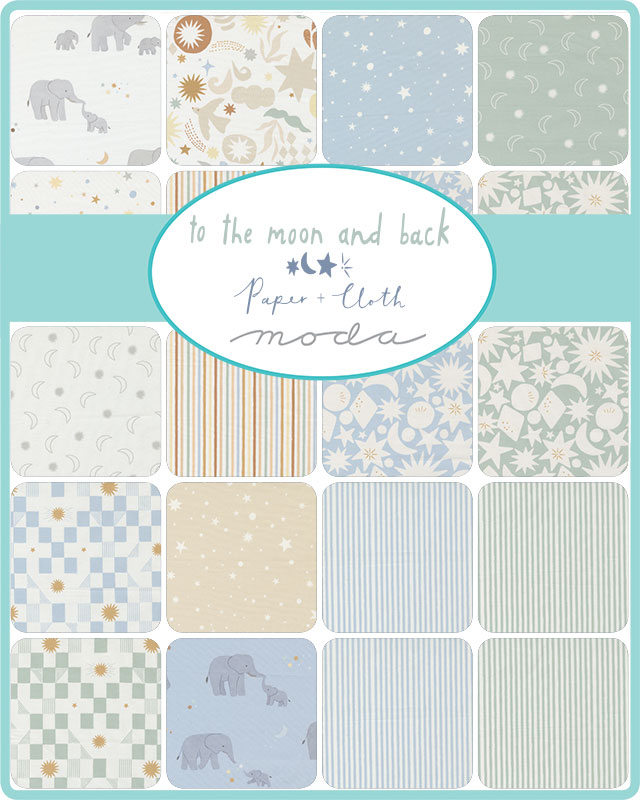 grid of all fabrics offered in the To the Moon and Back collection