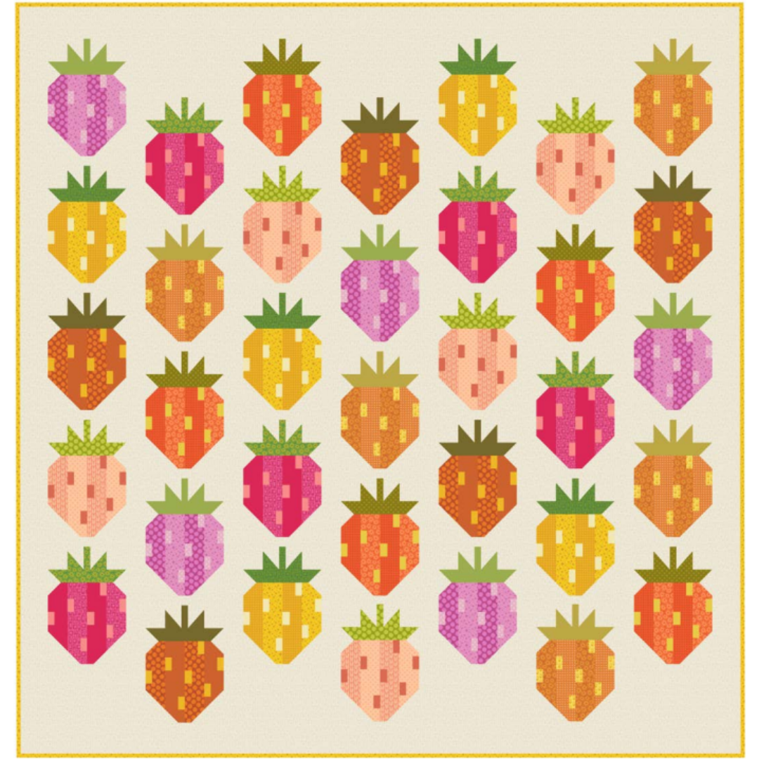 Pattern of colorful strawberries on a beige background