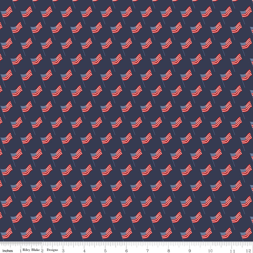 Navy background with red flags