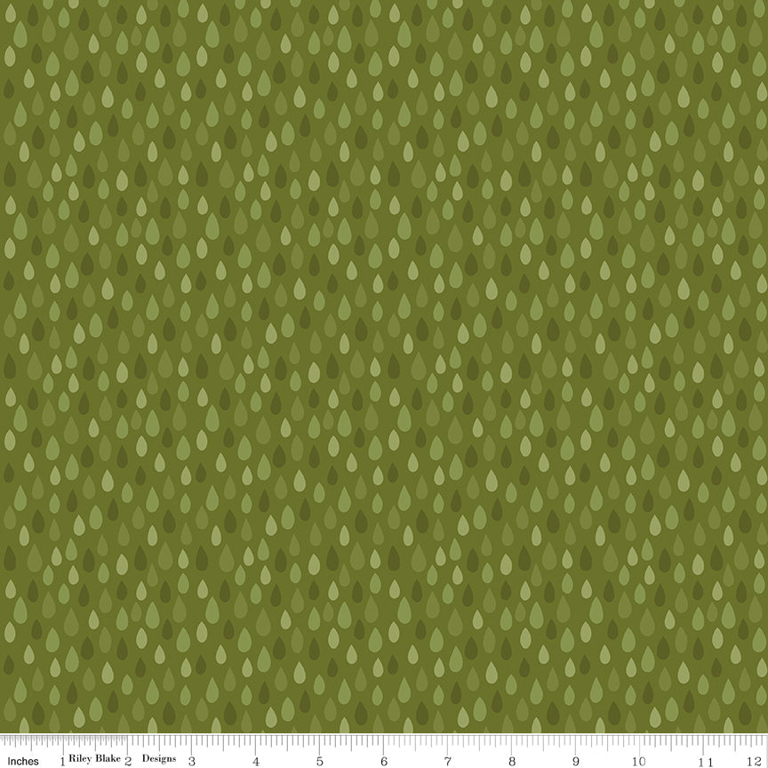 Green tone on tone fabric with raindrops 