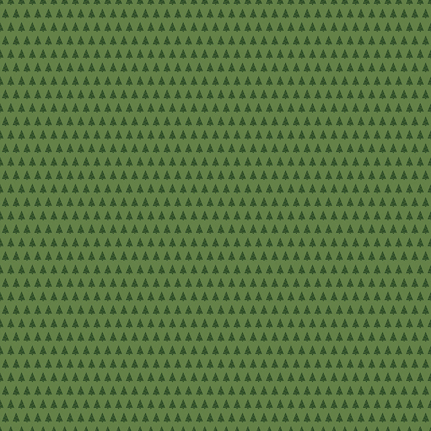 Green pattern of small Christmas trees on a green background